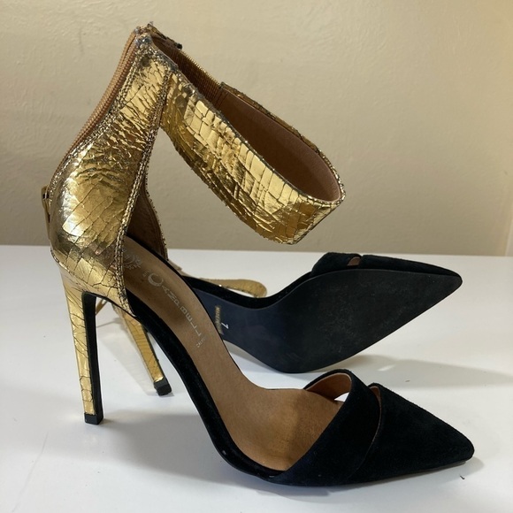 JEFFREY CAMPBELL black & gold ankle wrap pumps 7 - Picture 2 of 14